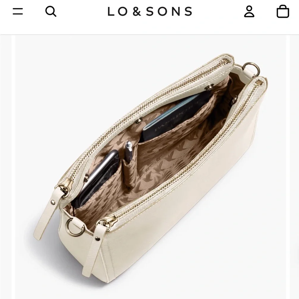 Lo & Sons Pearl Saffiano Leather Crossbody Bag in Ivory - Picture 13 of 16